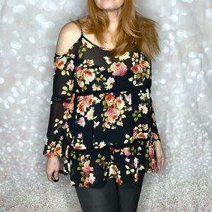 Paper Crane Semi Sheer Bell Sleeve Blouse Top